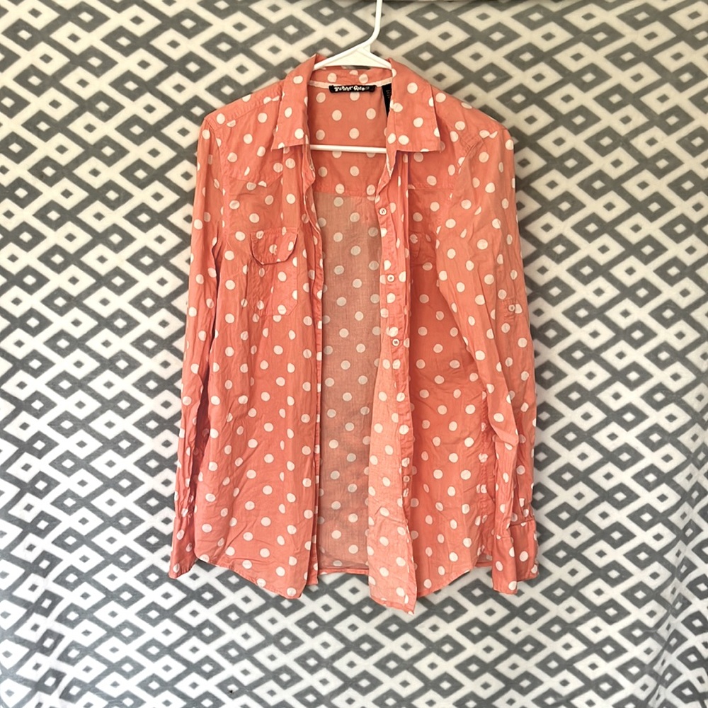 Planet Gold Peach Polka-Dot Button Down